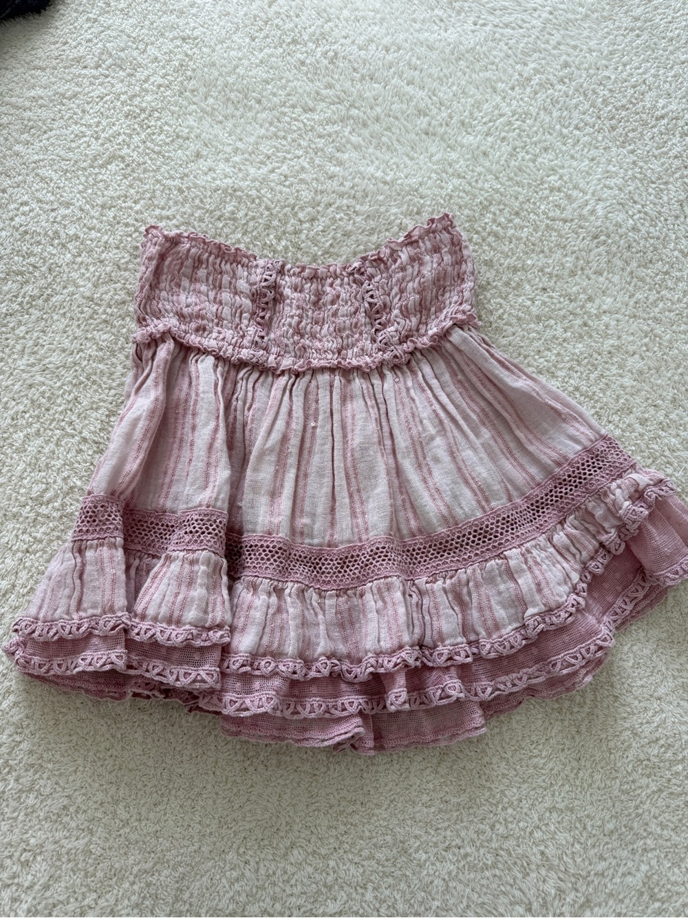 SUNDAY St.Tropez Smocked Waist Pink Ruffle Mini Skirt